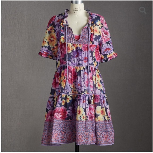 Sundance Living Fields Of Beauty Dress turquoise blue boho Flowy - Picture 3 of 3